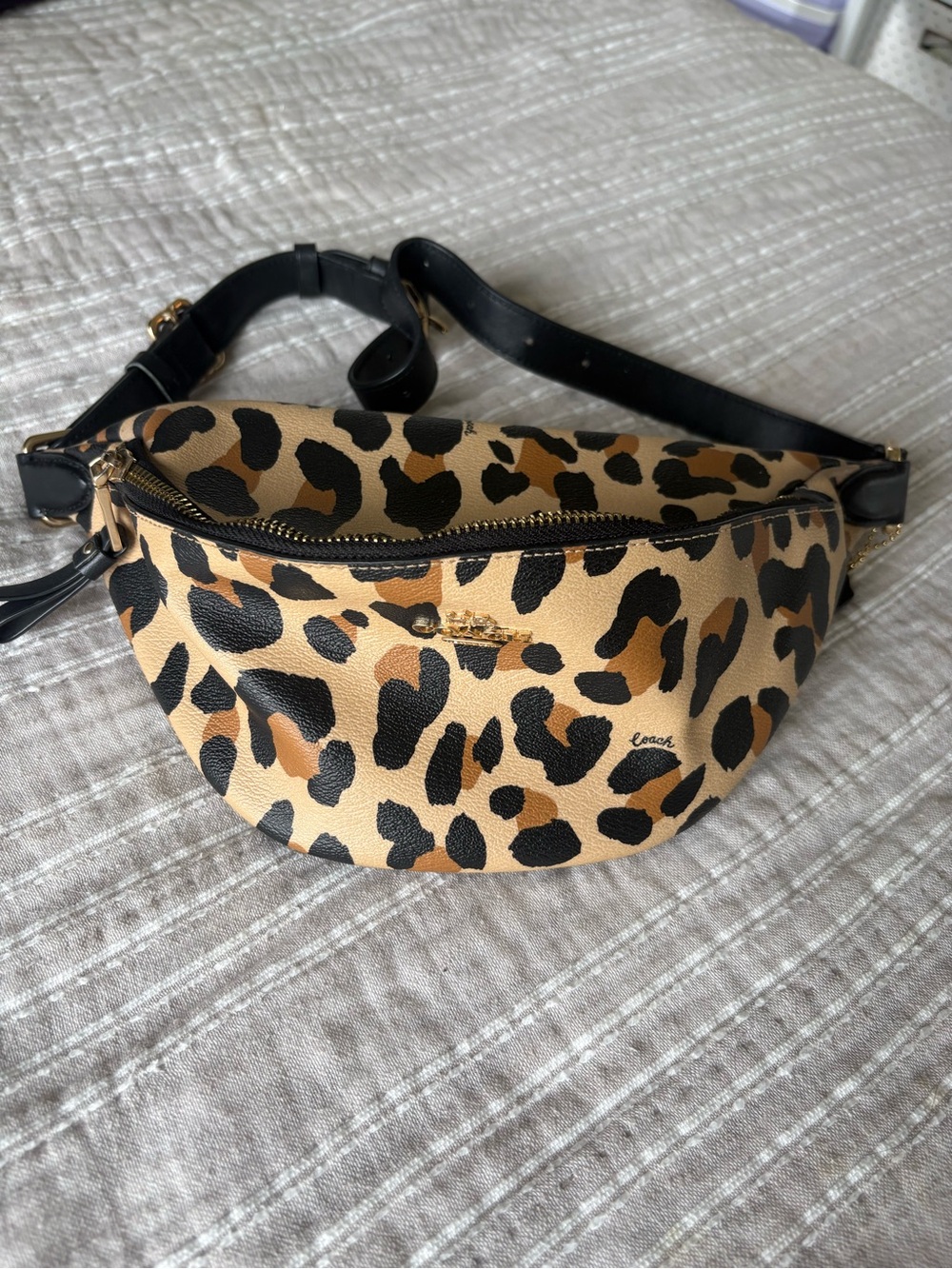 Coach Leopard Print Crossbody Belt Bag - Tan/Black
